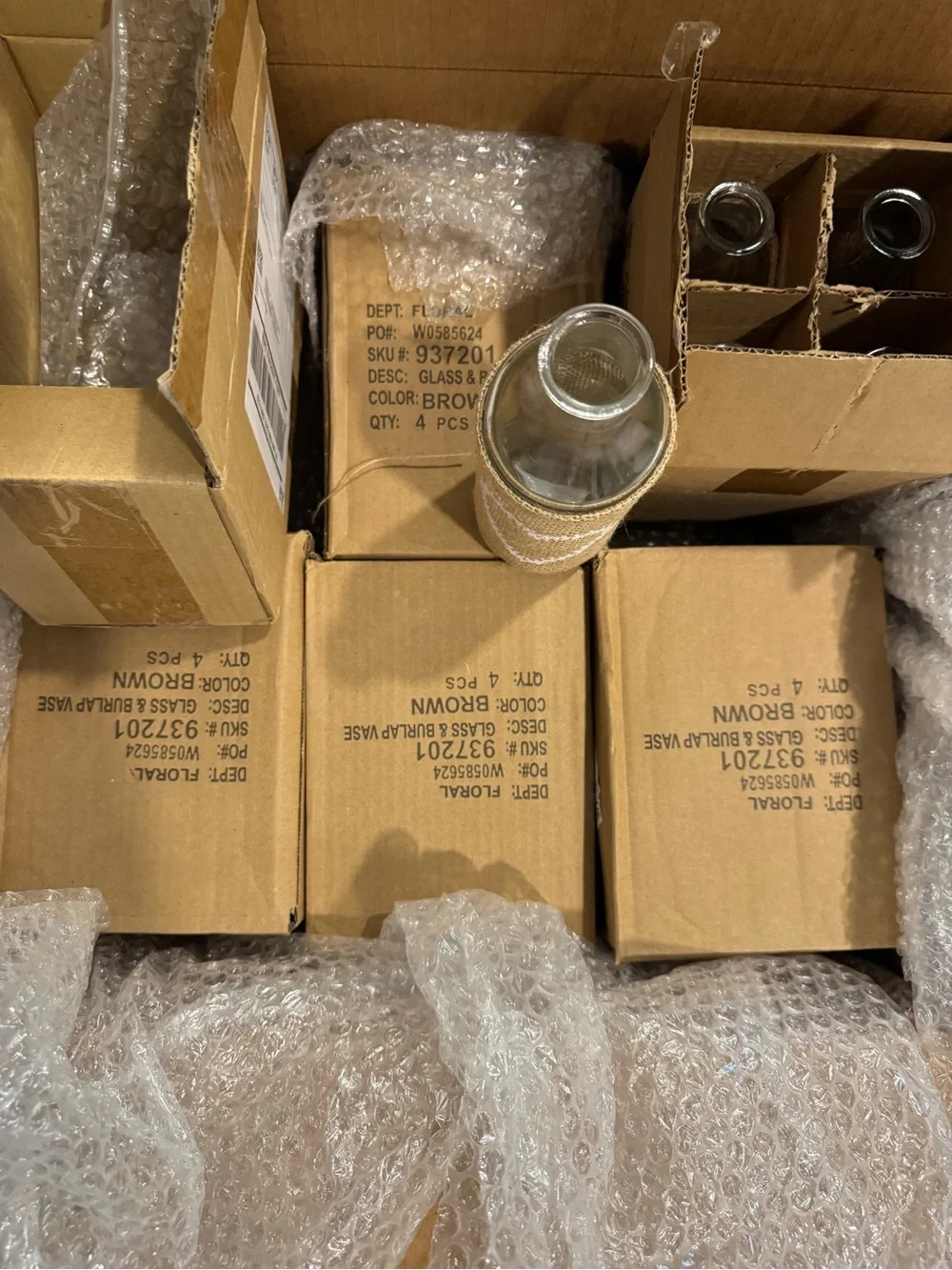 21 New Rustic Clear Glass Decorative Bottles Burlap Wrap White Heart 7.75